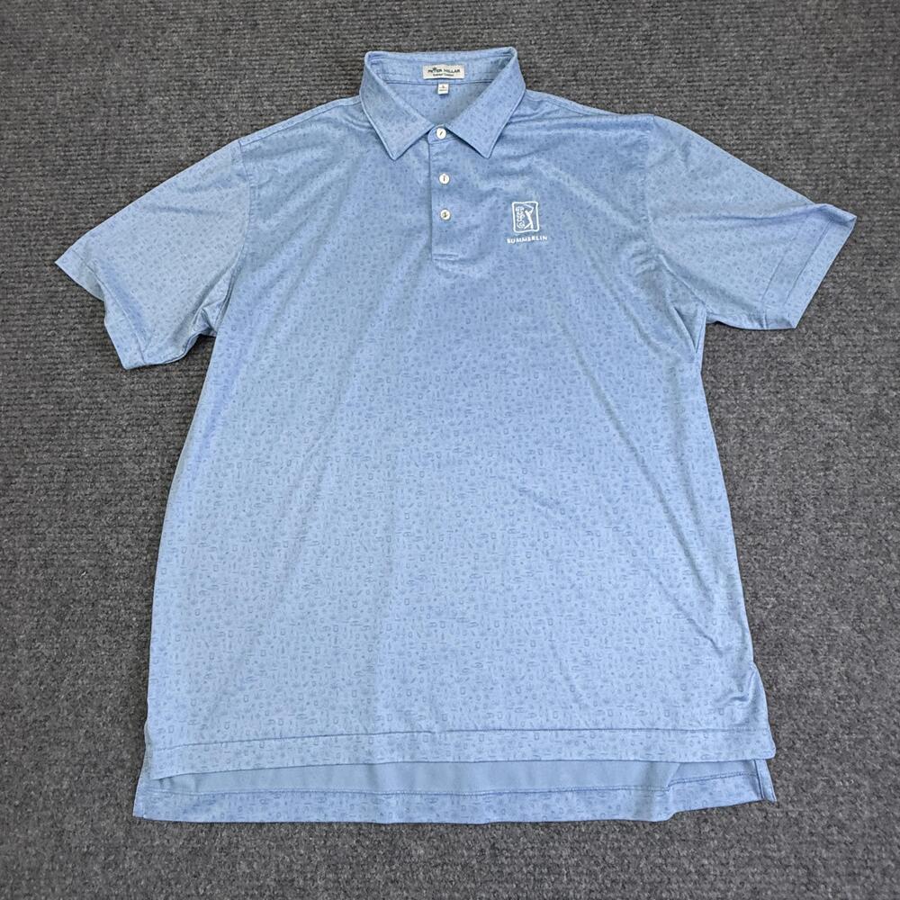 Peter Millar Polo Shirt Mens Large Blue TPC All Over Print Summer Comfort Golf